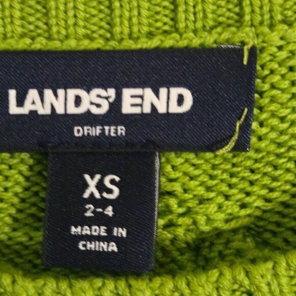 Lands' End Drifter Green Cable Knit Fisherman Midweight  Cotton Sweater Size XS - Picture 5 of 6